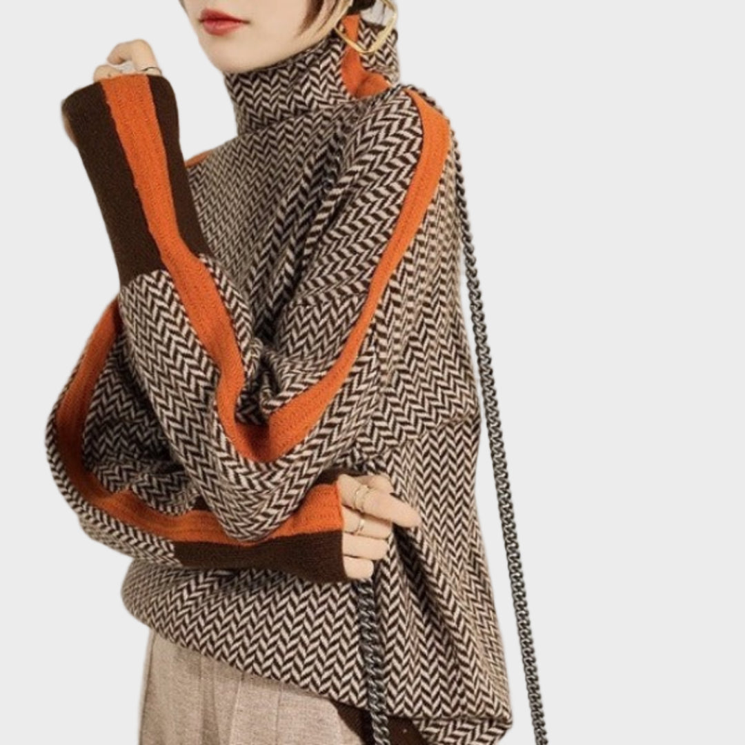 Clémence | Pulover cu guler înalt și dungi contrastante