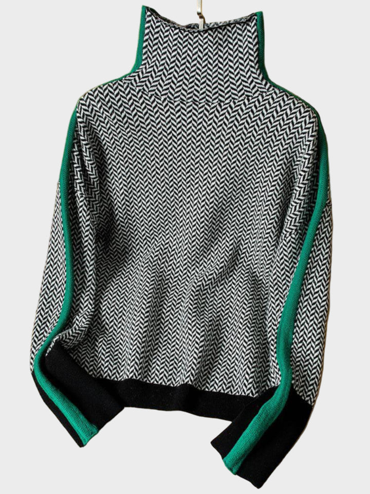 Clémence | Pulover cu guler înalt și dungi contrastante