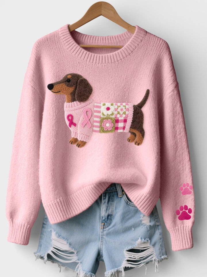 Irena™ | Pulover tricotat cu teckel din fetru de lână