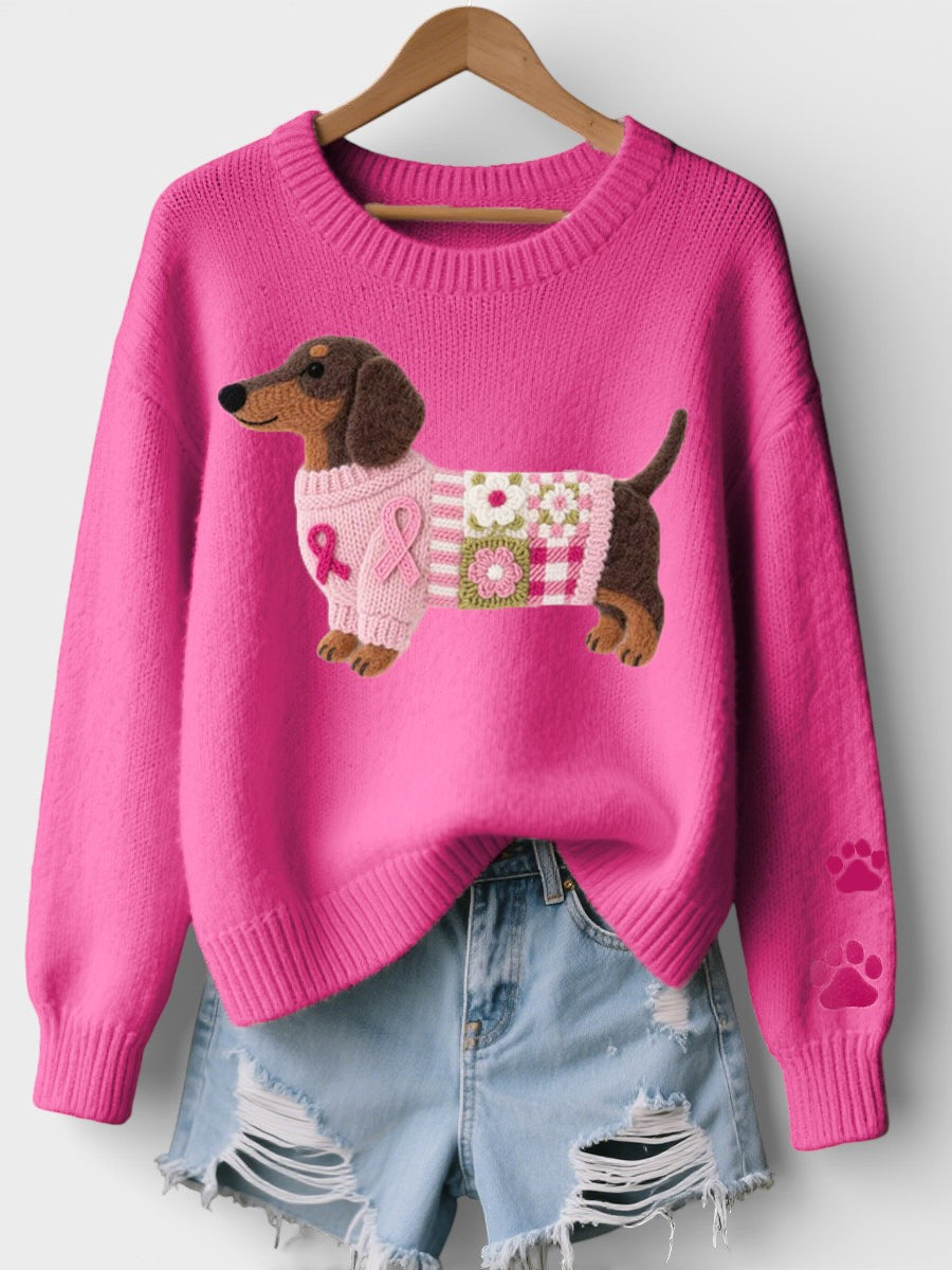 Irena™ | Pulover tricotat cu teckel din fetru de lână