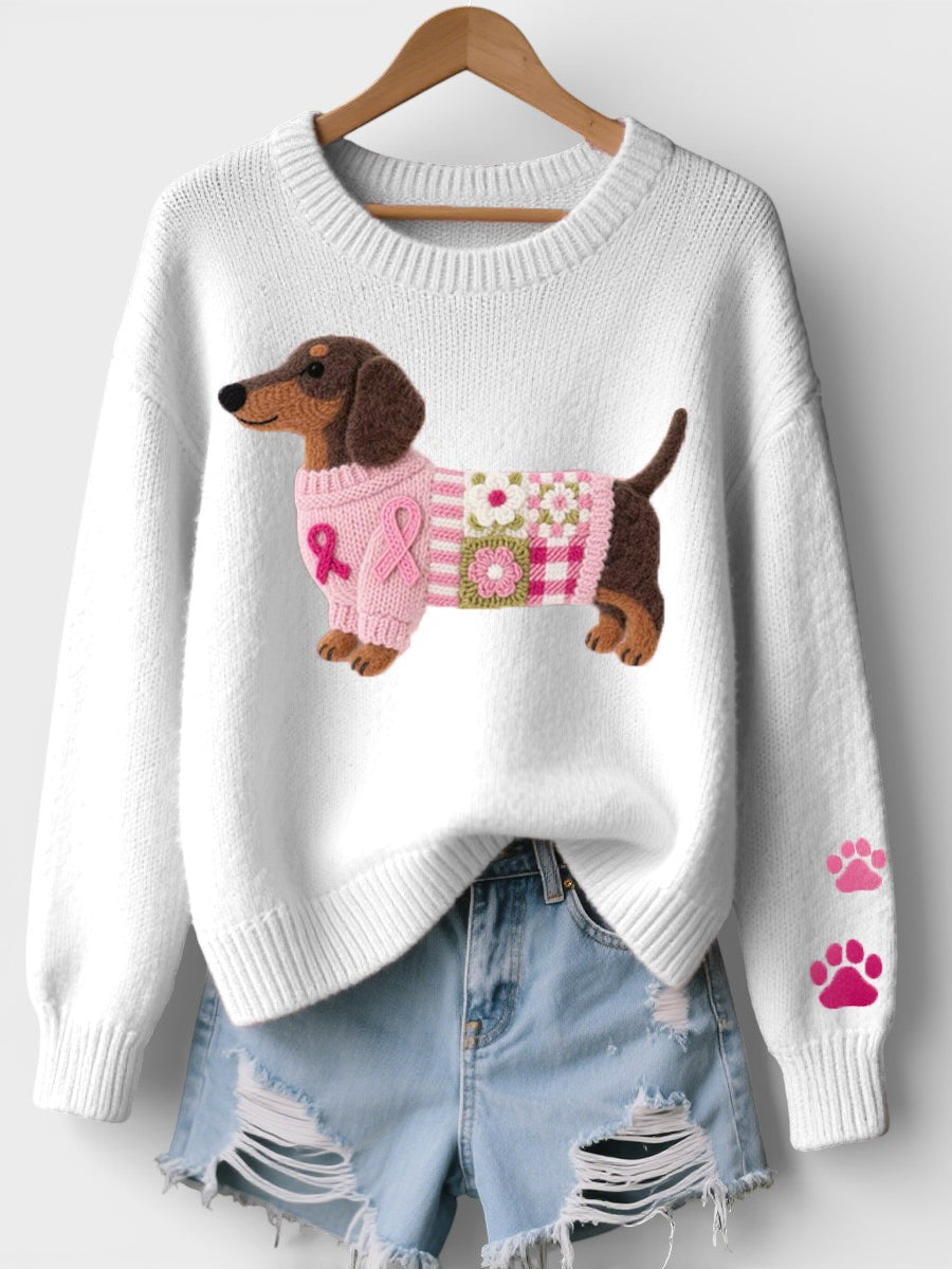 Irena™ | Pulover tricotat cu teckel din fetru de lână