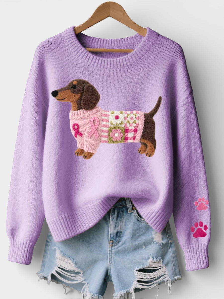 Irena™ | Pulover tricotat cu teckel din fetru de lână